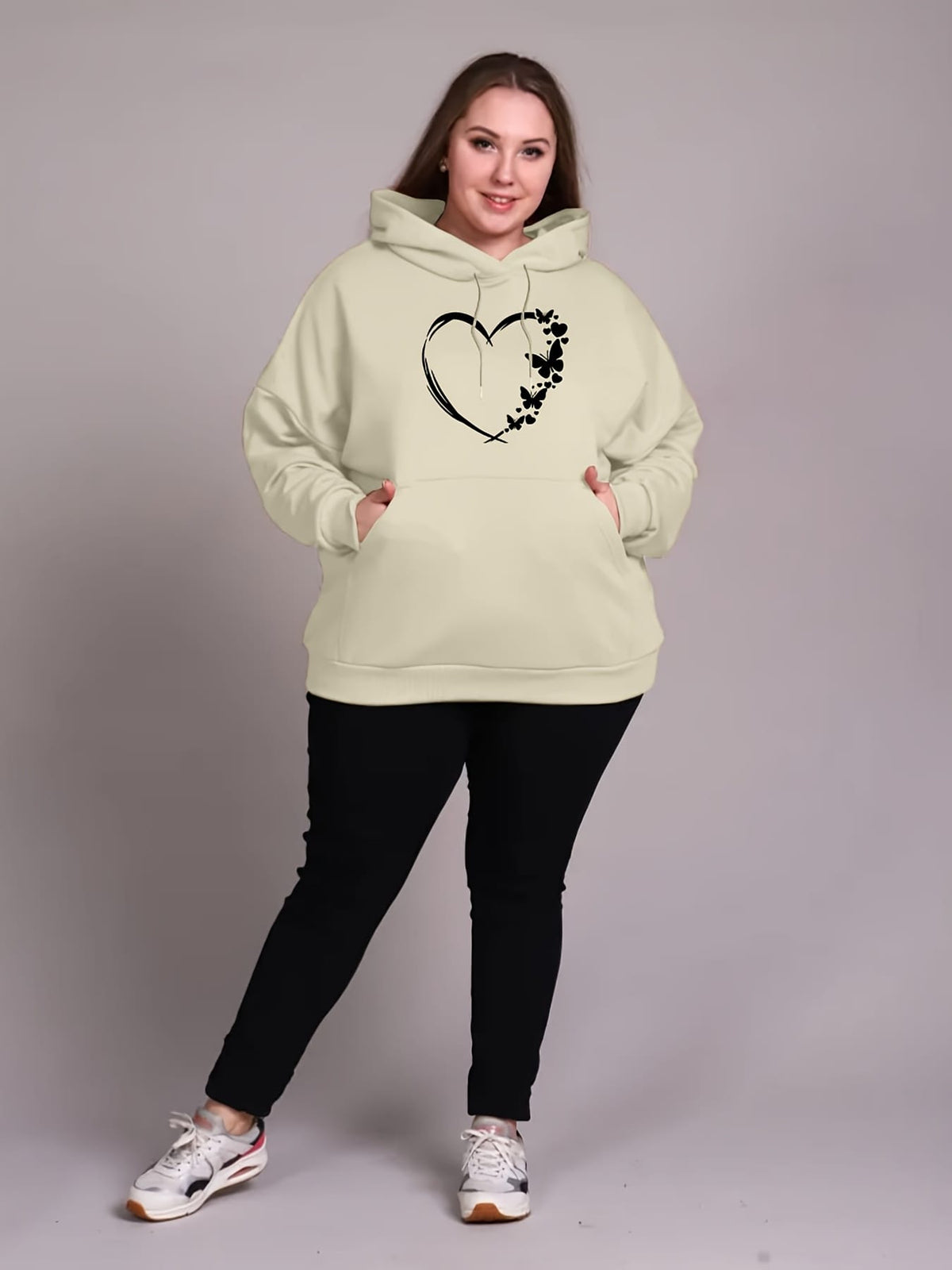 jkthpu-45 Cozy Plus Size Women's Hoodie with Heart &