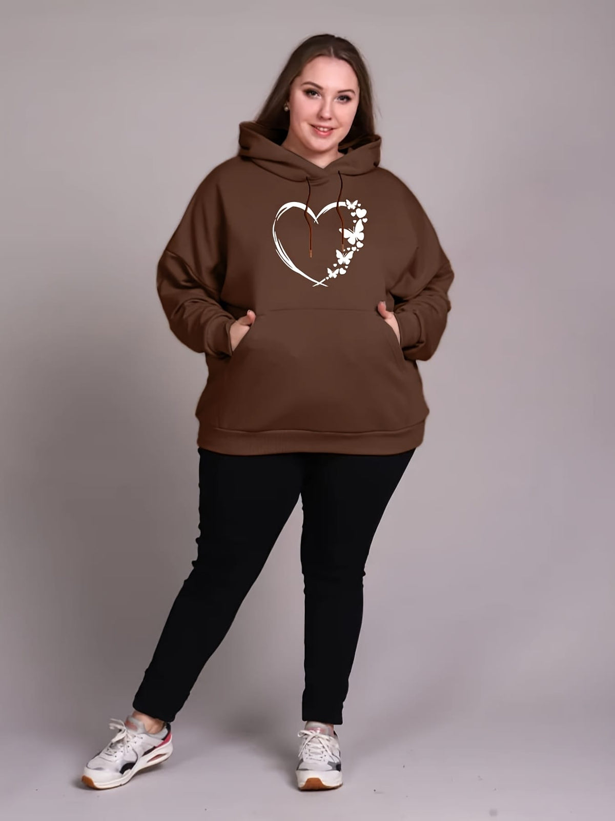 jkthpu-45 Cozy Plus Size Women's Hoodie with Heart &