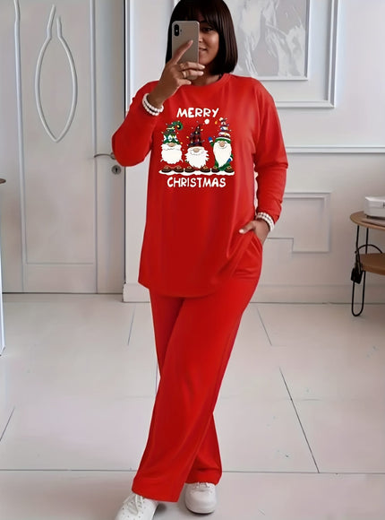 KissICON Cozy Red Santa Reindeer Curve Christmas Sweatsuit Set