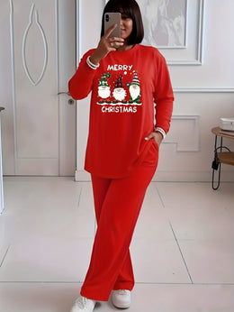 KissICON Cozy Red Santa Reindeer Curve Christmas Sweatsuit Set