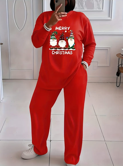 KissICON Cozy Red Santa Reindeer Curve Christmas Sweatsuit Set