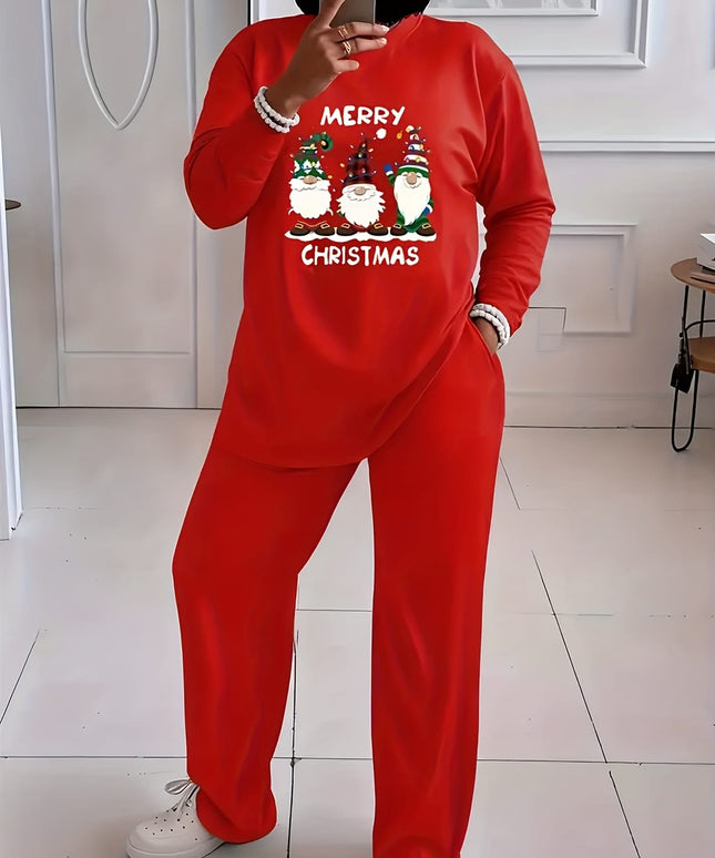 KissICON Cozy Red Santa Reindeer Curve Christmas Sweatsuit Set