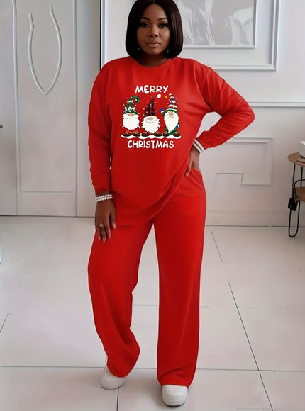 KissICON Cozy Red Santa Reindeer Curve Christmas Sweatsuit Set