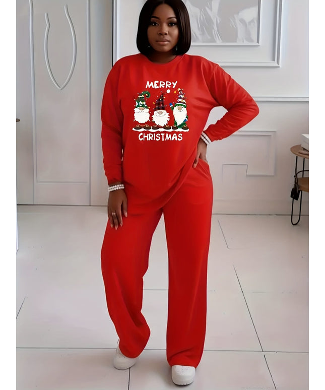 KissICON Cozy Red Santa Reindeer Curve Christmas Sweatsuit Set