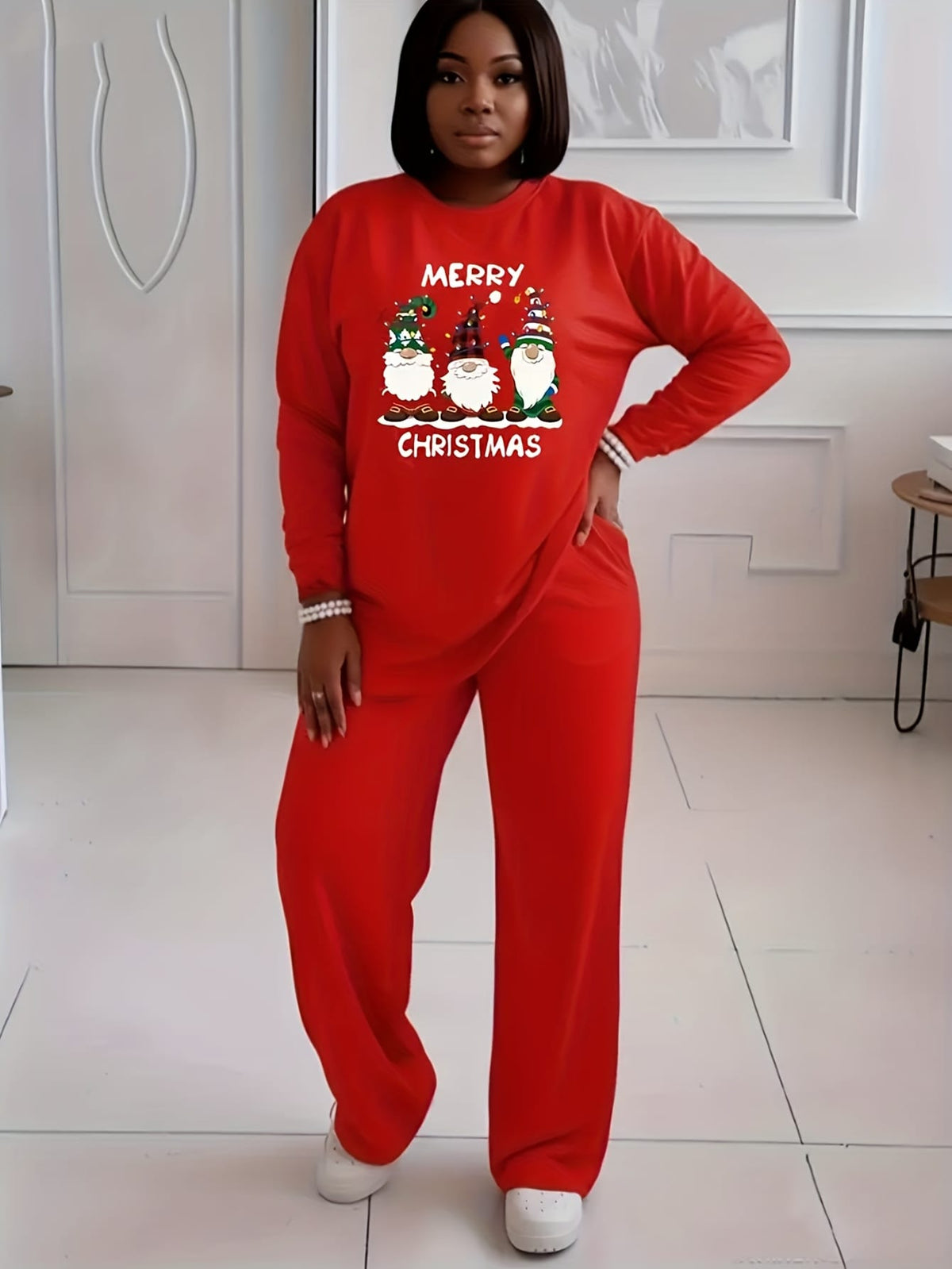 KissICON Cozy Red Santa Reindeer Curve Christmas Sweatsuit Set