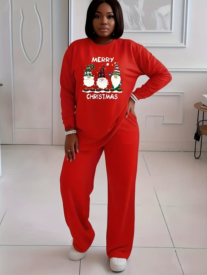 Cozy Red Santa Reindeer Curve Christmas Sweatsuit Set