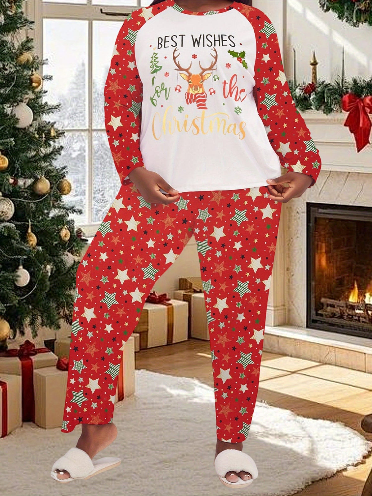 KissICON Cozy Reindeer Star Curve Christmas Pajama Set