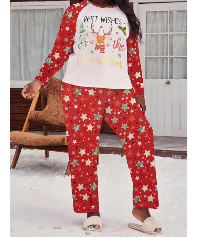 KissICON Cozy Reindeer Stars Curve Christmas Pajama Set