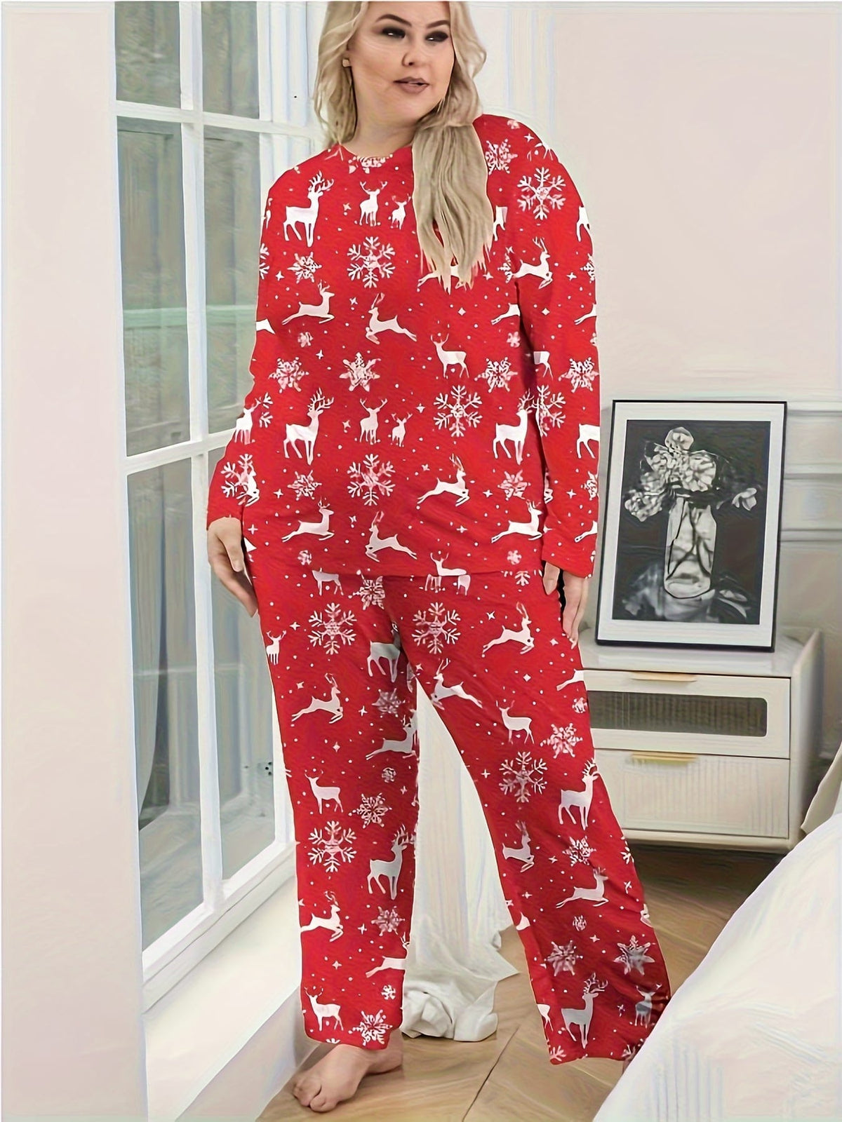 KissICON Cozy Snowflake Deer Christmas Curve Home Wear Set