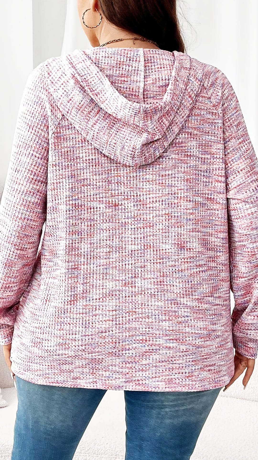 jkthpu-45 Cozy Waffle Oversized Hoodie with Double Button