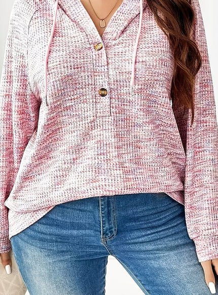jkthpu-45 Cozy Waffle Oversized Hoodie with Double Button