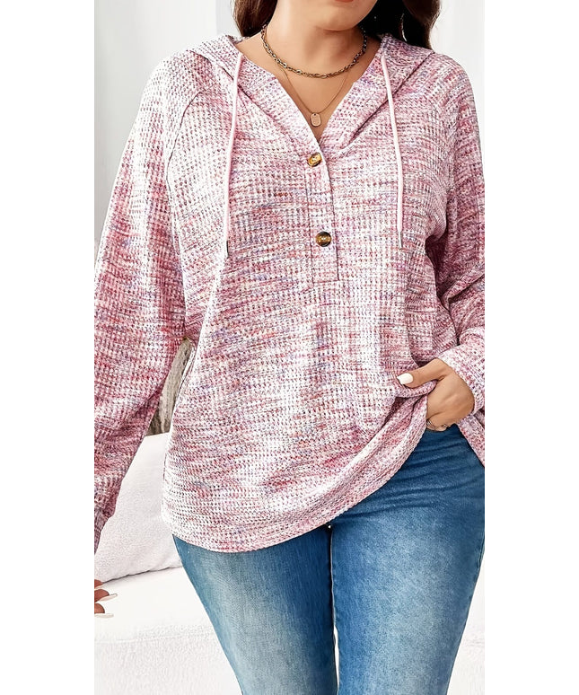 jkthpu-45 Cozy Waffle Oversized Hoodie with Double Button