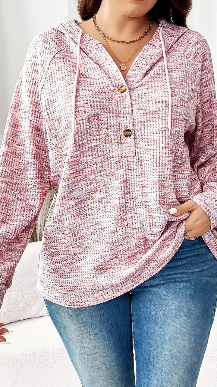 Cozy Waffle Oversized Hoodie with Double Button
