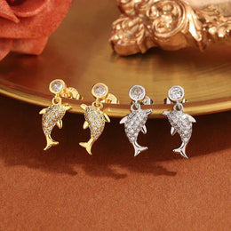 KissICON Creative 925 Silver-plated Women's Earrings, Exquisite Dolphin-shaped Stud Earring Fashionable Anniversary Gift Zircon Earrings