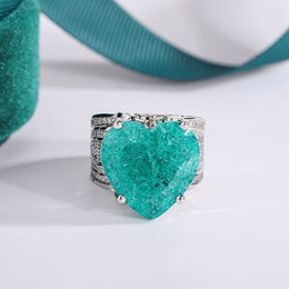 KissICON 💋 Creative Hollow Paraiba Emerald Heart Ring - Zircon Shine