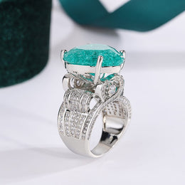KissICON 💋 Creative Hollow Paraiba Emerald Heart Ring - Zircon Shine