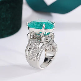 KissICON 💋 Creative Hollow Paraiba Emerald Heart Ring - Zircon Shine