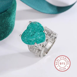 KissICON 💋 Creative Hollow Paraiba Emerald Heart Ring - Zircon Shine