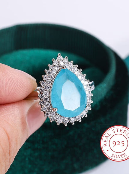 KissICON 💋 Creative Paraiba Flower Ring -Sterling Silver With Zircon