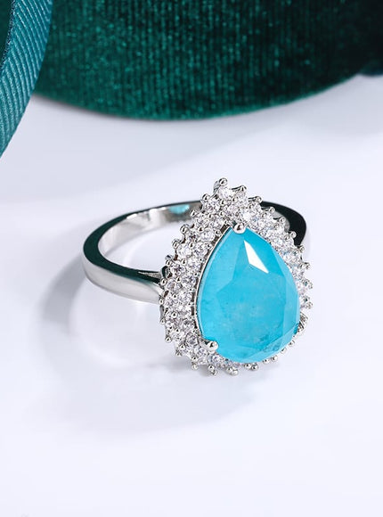 KissICON 💋 Creative Paraiba Flower Ring -Sterling Silver With Zircon