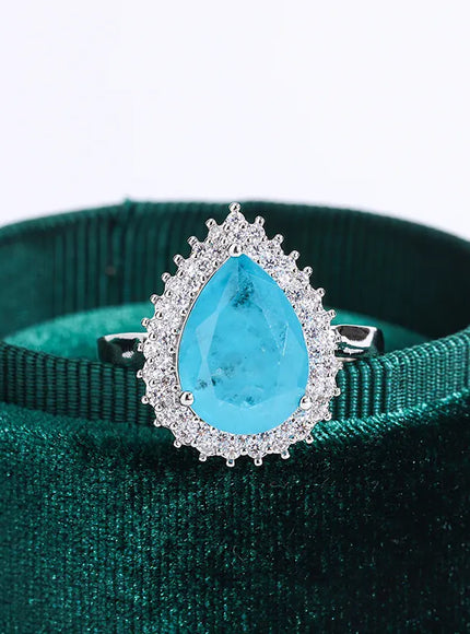 KissICON 💋 Creative Paraiba Flower Ring -Sterling Silver With Zircon