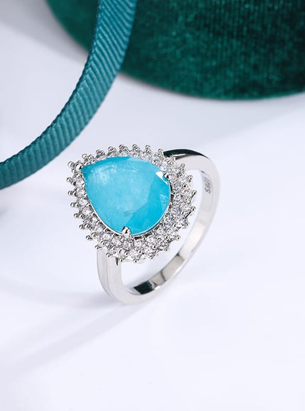 KissICON 💋 Creative Paraiba Flower Ring -Sterling Silver With Zircon
