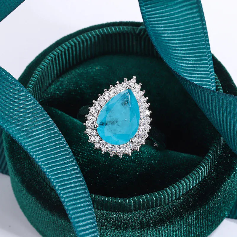 KissICON 💋 Creative Paraiba Flower Ring -Sterling Silver With Zircon