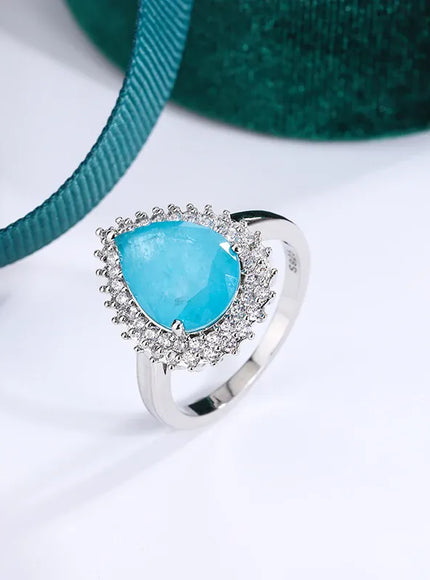 KissICON 💋 Creative Paraiba Flower Ring -Sterling Silver With Zircon