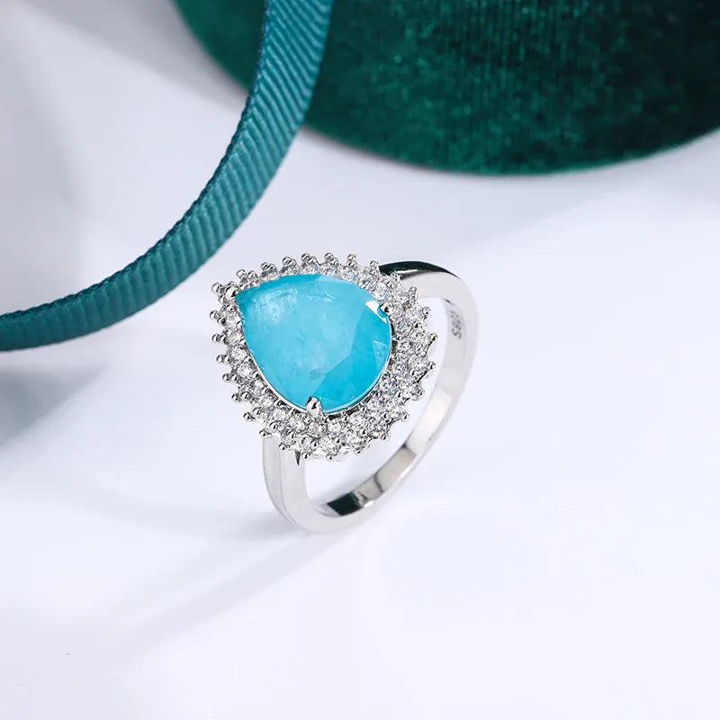 KissICON 💋 Creative Paraiba Flower Ring -Sterling Silver With Zircon