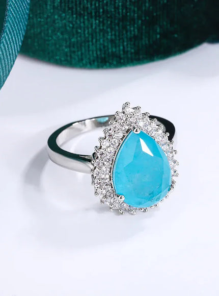 KissICON 💋 Creative Paraiba Flower Ring -Sterling Silver With Zircon