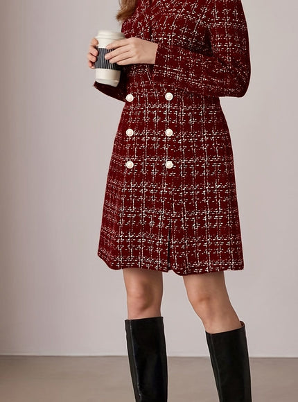 KissICON crimson / UK 16 Burgundy Houndstooth Curve Tweed Coat – Pearls