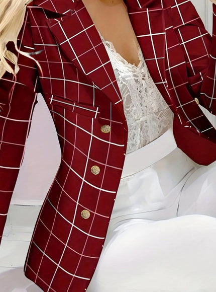 KissICON crimson / UK 16 Elegant Curve Tailored Blazer – Classic Checks Allseason