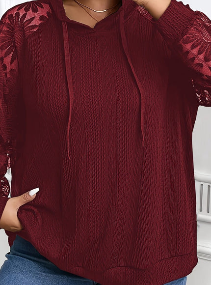 jkthpu-45 crimson / UK 16 Plus Size, Plus-Size Women's Elegant Lace-Trimmed Hoodie -