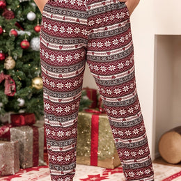 KissICON crimson / UK 18 Curve Snowflake Lounge Pants – Soft Wideleg Holiday