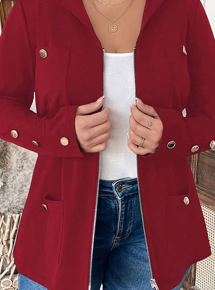 KissICON crimson / UK 18 Elegant Curve Zipup Jacket – Flared Hem Versatility