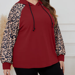 jkthpu-45 crimson / UK 18 Plus Size Casual Sweatshirt, Women's Plus Colorblock Leopard