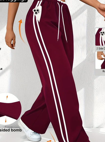 jkthpu-45 crimson / UK 18 Plus Size High Stretch Straight Leg Trousers with Side Stripe – 6 Colours