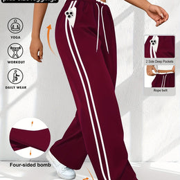 jkthpu-45 crimson / UK 18 Plus Size High Stretch Straight Leg Trousers with Side Stripe – 6 Colours