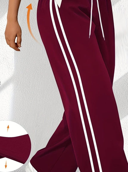 jkthpu-45 crimson / UK 18 Plus Size HighWaisted Stretchy Joggers Maroon  White