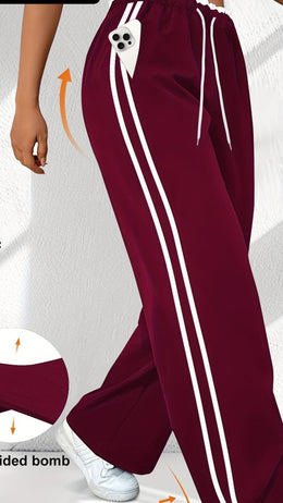 jkthpu-45 crimson / UK 18 Plus Size HighWaisted Stretchy Joggers Maroon  White