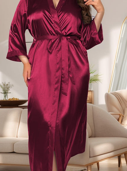 KissICON crimson / UK 18 Plus Size Women'S Elegant Satin Robe - Long