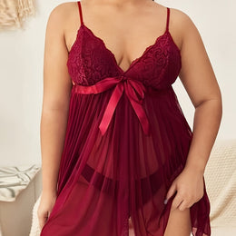 jkthpu-45 crimson / UK 20 Plus Size Womens Sexy Lingerie Nightdress + G-String Thong Set Babydoll Nightwear Underwear 2pcs Mesh Sheer Strappy Chemise Sleepwear Robe Underwear Panties Outfit Set