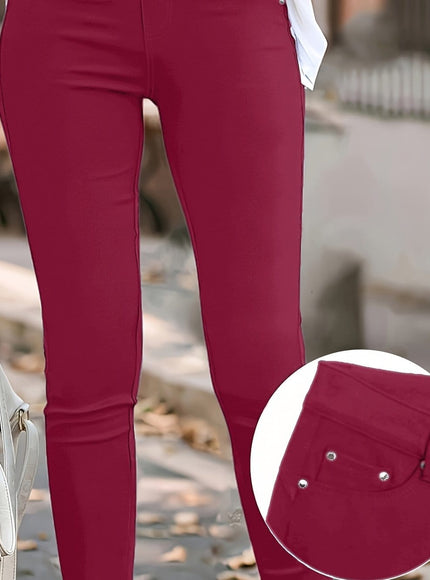 jkthpu-45 crimson / UK 26 Women'S High-Waist Stretch Skinny Jeans with Metal Button