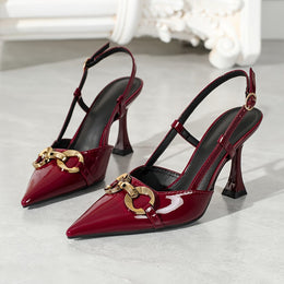 jkthpu-45 crimson / UK 7.5 Elegant PointedToe Stiletto Sandals with Buckle Straps
