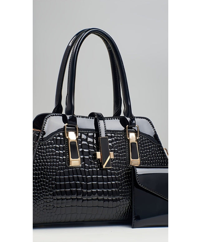 jkthpu-45 Crocodile Pattern Handbag for Women, 2024 New Fashion Large Capacity Handbag with Adjustable Strap, Zipper Closure, Polyester Lining, Wristlet, And Edge Paint, Mother-Son Matching Design
