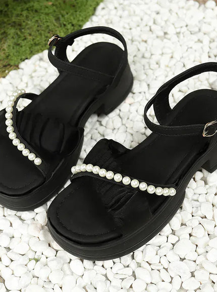 KissICON Cross Band Thick Sole Sandals for Women Pearl