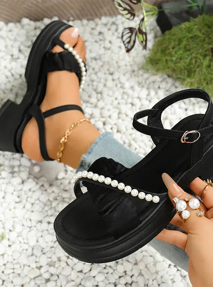 KissICON Cross Band Thick Sole Sandals for Women Pearl
