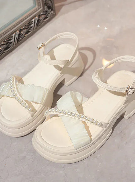 KissICON Cross Band Thick Sole Sandals for Women Pearl