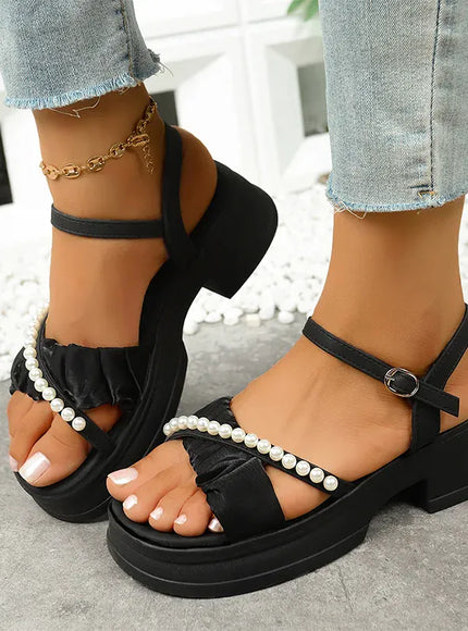 KissICON Cross Band Thick Sole Sandals for Women Pearl