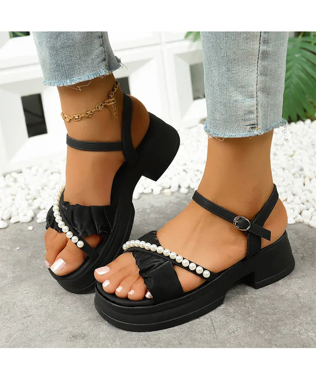KissICON Cross Band Thick Sole Sandals for Women Pearl